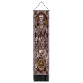 Detail view of gothic Pestilence tarot tapestry with black tassels and wooden hanging rod - Pestilence (Style 3) / Standard Size