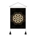 Tapiz de pared mandala con diseño floral negro y oro, barra de madera y borlas decorativas - 35x50cm / Estilo 1-Mandala Fractal Negro Oro