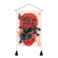 Detail of creative skull tapestry with wood hanger and black silk decorative tassels - 35x50cm / Black Flame Skeleton Mythical Beast (Style 2)