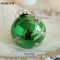 Green 8cm Christmas glass ball ornament with golden glitter floral pattern and tiny gems - Green Gold Powder Petal Leaf Style (AQBL9-8)