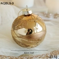 8cm gold glass Christmas ball ornament with glitter branch pattern and gold hanging loop - Gold Glitter Branch Curve Style (AQBL9-9)