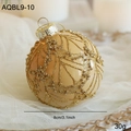 8cm champagne Christmas ball with gold glitter lattice pattern and bead accents - Champagne Glitter Bead Grid Style (AQBL9-10)