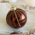 8cm shiny bronze Christmas ball ornament with vertical gold beads and glitter lines - Brown Gold Bead String Glitter Style (AQBL9-11)