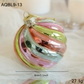 Colorful 8cm spiral glass ball ornament with pink green blue swirls and gold glitter lines - Multicolor Spiral Gold Glitter Style (AQBL9-13)