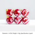 Detail of red 6cm Christmas balls with white snowflake patterns in transparent box - Set of 6 / Red & White