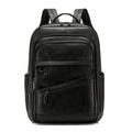 Sac à dos minimaliste en cuir noir grainé avec design fonctionnel à plusieurs poches - Noir