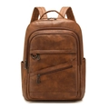 Sac à dos rétro en similicuir marron avec plusieurs compartiments zippés et bretelles - Marron Bicolore à Grain Grossier