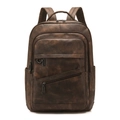 Grand sac à dos vintage en cuir marron minimaliste pour femme avec poches zippées - Café Bicolore