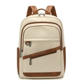 Sac à dos minimaliste en cuir blanc crème avec finitions brunes et poches zippées - Blanc avec Brun Bicolore