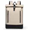 Minimalistischer 16-Zoll Roll-Top Laptop Rucksack aus cremeweißem wasserfestem Material - Mandel