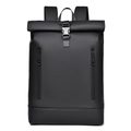 Minimalist black roll-top 16 inch laptop backpack for travel and daily commute - Black