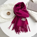 Double-sided rose pink cashmere-like scarf with fringe edges and woven brand label - Rose Red