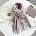 Elegant lavender faux cashmere scarf with tassels and twill weave texture - Pink Purple