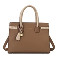 Sac à main marron en cuir litchi avec détails crème et bandoulière amovible - Sac Unique / Kaki Sac Individuel (9668#)