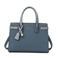 Sac à main bleu en cuir grainé et crocodile avec détails dorés et bandoulière - Sac Unique / Bleu Sac Individuel (9668#)