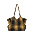 Sac fourre-tout en laine à carreaux britanniques avec motif tartan et étiquette cuir - Jaune