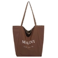 Borsa tote marrone capiente con fodera leopardata e stampa con slogan MALIVI - Marrone
