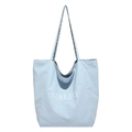 Grande borsa shopper azzurra con stampa Enjoy your life e fodera leopardata - Blu