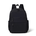 Front view of black nylon backpack featuring dual zippers and durable carry handle - Jet Black
