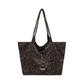 Borsa tote capiente in tela con stampa leopardata e tracolla dallo stile retrò animalier - Stampa Leopardata Grigio