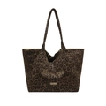 Grande borsa tote in tela leopardata con spalline lunghe e targhetta logo our fave - Leopardo Marrone