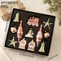 Juego de 11 adornos navideños en oro rosa y verde claro en caja de presentación - Colgante de Navidad Estilo B (APYX653-1)