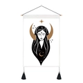 Detail of celestial moon and stars tapestry with wooden rod and black fringe tassels - Occult Portrait Merging Moon and Stars / Standard Spec