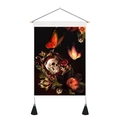 Gothic skull tapestry with colorful butterflies, orchids, and tassels for wall decoration - 35x50cm / Skull Butterfly Flower (Style 1)