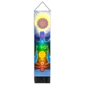 Chakra meditation tapestry with colorful energy symbols and celestial stars background detail - 32.5x130cm / Starry Meditation Silhouette (Style 3)