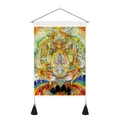 Detail of artistic mystical girl wall tapestry with moon phases, wooden hanger, and tassels - 35x50cm / Lotus Goddess (Style 4)