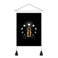 Detail of bohemian wall tapestry with meditating girl, moon phases, and black tassels - 35x50cm / Meditating Goddess with Moon Phases(Style 5)
