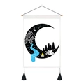 Detail of Nordic wall tapestry featuring minimalist moon landscape and black tassels - 35x50cm / Nordic Minimalist Moon Camping Illustration(Style 6)