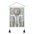 Modern white wall tapestry with spiritual motifs, wooden rod, and black fringe tassels - 35x50cm / Spiritual Chakra Figure (Style 2)