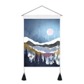 Noords wandtapijt met nachtelijk berglandschap, maan en bos voor interieurdecoratie - 35x50cm / Nachtberg en bos (Stijl-1)