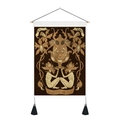 Golden mushroom vintage tapestry wall hanging with wooden pole and black tassels - 35x50cm / Vintage Ex Libris Beetle Style