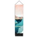 Vertical landscape wall scroll with abstract mountains, pink sun, and black tassels - 32.5x130cm / Sunrise Wave Landscape Style (Style-2)