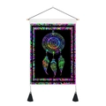 Bohemian dreamcatcher tapestry with neon patterns on black fabric and wooden rod - 35x50cm / Black Neon Dreamcatcher (Style 1)