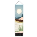 Nordic wall hanging tapestry featuring a desert moon night landscape with black tassels - 32.5x130cm / Desert Night Moon Landscape Style (Style-3)
