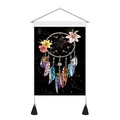 Detail of Bohemian dreamcatcher tapestry with floral patterns, wooden poles and tassels - 35x50cm / Lily Flower Dreamcatcher (Style 3)