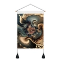 Nordic Bohemian wall tapestry with spiral fractal art print and wood hanging rod - 35x50cm / Spiral Fractal Art (Style 1)