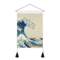 Japanischer Ukiyo-e Wandteppich mit Wellen-Print, Holzstange und schwarzen Quasten - 35x50cm / Die große Welle vor Kanagawa Stil (款式1)