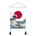 Japanischer Wandbehang mit Ukiyo-e Welle und Sonne, Holzstange und schwarzen Quasten - 35x50cm / Sonne und Welle Stil (款式2)