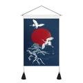 Japanese style wall tapestry with white cranes, sun and pine trees for wall decoration - 35x50cm / Style 1-Ukiyo-e Crane Sun Pine