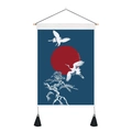 Detail of Chinese crane tapestry featuring red sun, pine trees, and black tassels - 35x50cm / Style 3-Navy Blue Crane Pine