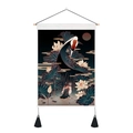 Detail of Chinese tapestry with crane, white lotus, and red moon on wooden scroll - 35x50cm / Style 4-Crane Lotus Hanfu Lady