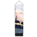 Vertical sunset desert landscape tapestry with cactus silhouette and black tassels - 32.5x130cm / Abstract Desert Sunrise Style (Style-1)