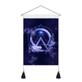 Detail of 3D space tapestry with geometric stars and nebula on a hanging wooden scroll - 35x50cm / Style 2