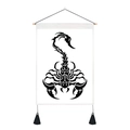 Scorpio scorpion animal tapestry with black tribal totem and tassels on white canvas - 35x50cm / Black Tribal Scorpio (Style 3)
