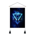 Close-up of sci-fi space wall hanging with geometric stars, moon, and black tassels - 35x50cm / Style 10