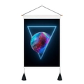 Hanging canvas art featuring a fluid color planet with a glowing neon triangle frame - 35x50cm / Style 11
